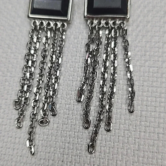 Lia Sophia Statement Earrings with Gray Rectangle & Silver Chain Link Dangles - Picture 2 of 13